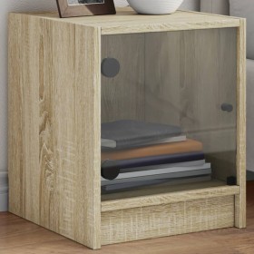 Bedside table with Sonoma oak glass door 35x37x42 cm by , Nightstands - Ref: Foro24-836347, Price: 40,17 €, Discount: %