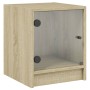 Mesita de noche con puerta de vidrio roble Sonoma 35x37x42 cm de , Mesitas de noche - Ref: Foro24-836347, Precio: 40,17 €, De...