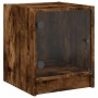 Mesita de noche con puerta de vidrio roble ahumado 35x37x42 cm de , Mesitas de noche - Ref: Foro24-836351, Precio: 35,84 €, D...