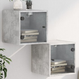 Bedside tables with glass doors, set of 2, in gray concrete, 35x37x35 cm. by , Nightstands - Ref: Foro24-836469, Price: 55,95...