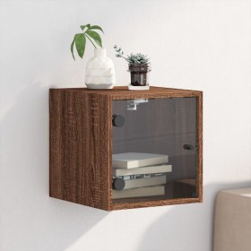 Mesita de noche con puerta de vidrio roble marrón 35x37x35 cm de , Mesitas de noche - Ref: Foro24-836474, Precio: 40,99 €, De...