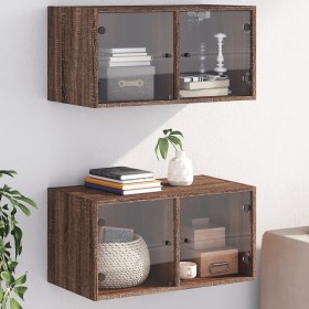 Wall-mounted furniture with 2 brown oak glass doors, 68.5x37x35 cm. by , Lockers and storage cabinets - Ref: Foro24-836510, P...