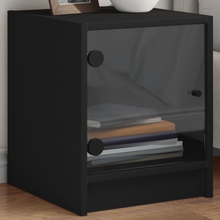 Mesita de noche con puerta de vidrio negro 35x37x42 cm de , Mesitas de noche - Ref: Foro24-836345, Precio: 37,99 €, Descuento: %