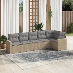 Gartensofa-Set mit Kissen, 6-teilig, beiges synthetisches Rattan von , Gartensets - Ref: Foro24-3218979, Preis: 430,42 €, Rab...