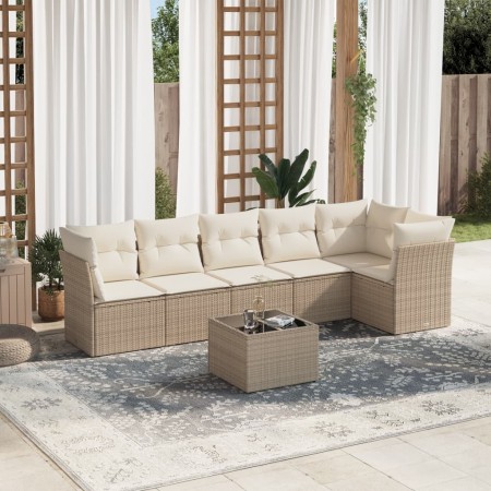 7-teiliges Gartensofa-Set und beige synthetische Rattankissen von , Gartensets - Ref: Foro24-3217668, Preis: 527,80 €, Rabatt: %