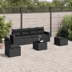 7-teiliges Garten-Esszimmerset und Kissen synthetisches Rattan schwarz von , Modulare Sofas für den Außenbereich - Ref: Foro2...