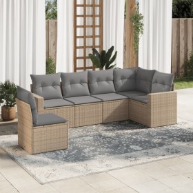 Garden sofa set with cushions 6 pieces beige synthetic rattan by , Modular outdoor sofas - Ref: Foro24-3251366, Price: 472,53...