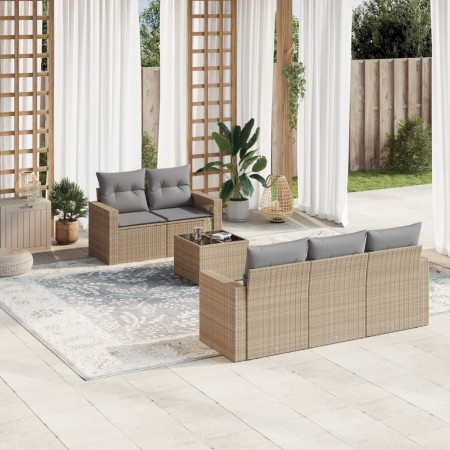 Gartensofa-Set mit Kissen, 6-teilig, beiges synthetisches Rattan von , Modulare Sofas für den Außenbereich - Ref: Foro24-3251...