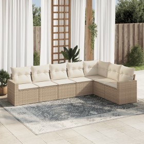 7-teiliges Gartensofa-Set und beige synthetische Rattankissen von , Gartensets - Ref: Foro24-3219038, Preis: 586,08 €, Rabatt: %