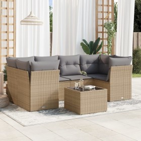 Set of 7-piece garden sofas and beige synthetic rattan cushions by , Garden sets - Ref: Foro24-3249108, Price: 477,04 €, Disc...