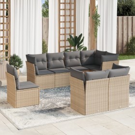 Garden sofa set with beige cushions, 8 pieces, PE rattan. by , Garden sets - Ref: Foro24-3249768, Price: 557,13 €, Discount: %