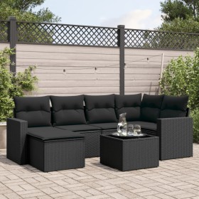 7-teiliges Garten-Esszimmerset und Kissen synthetisches Rattan schwarz von , Modulare Sofas für den Außenbereich - Ref: Foro2...