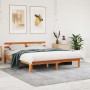 Bed frame with wax brown pine wood headboard 160x200 cm by , Beds and slatted bases - Ref: Foro24-844276, Price: 117,70 €, Di...