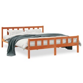 Estructura cama con cabecero madera pino marrón cera 160x200 cm de , Camas y somieres - Ref: Foro24-844399, Precio: 124,99 €,...