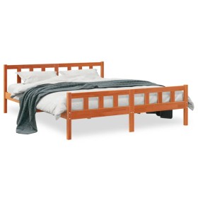 Bed frame with wax brown pine wood headboard 180x200 cm by , Beds and slatted bases - Ref: Foro24-844400, Price: 131,99 €, Di...