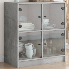 Armario auxiliar puertas de vidrio gris hormigón 68x37x75,5 cm de , Aparadores - Ref: Foro24-836381, Precio: 82,99 €, Descuen...