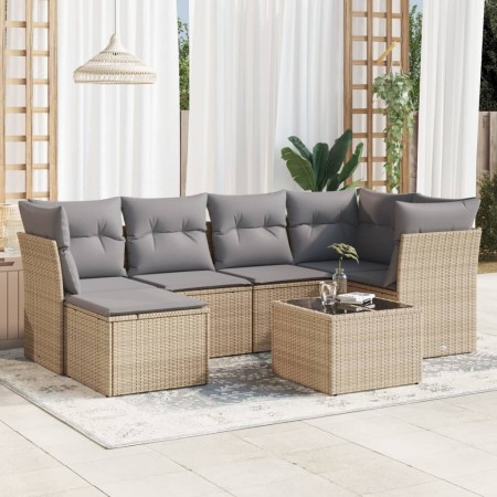 Set of 7-piece garden sofas and beige synthetic rattan cushions by , Garden sets - Ref: Foro24-3217959, Price: 446,66 €, Disc...