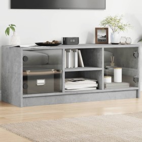 Mueble de TV con puertas de vidrio gris hormigón 102x37x42 cm de , Muebles TV - Ref: Foro24-836374, Precio: 70,99 €, Descuent...