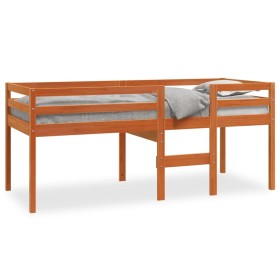 High bed solid wax brown pine wood 80x200 cm by , Beds and slatted bases - Ref: Foro24-844482, Price: 150,99 €, Discount: %