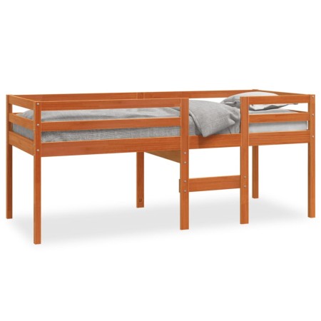 High bed solid wax brown pine wood 80x200 cm by , Beds and slatted bases - Ref: Foro24-844482, Price: 146,86 €, Discount: %