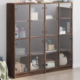 Shelving unit with brown oak wood doors 136x37x142 cm by , Bookcases and shelves - Ref: Foro24-3206523, Price: 262,99 €, Disc...