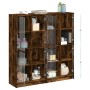 Shelving unit with smoked oak wood doors 136x37x142 cm by , Bookcases and shelves - Ref: Foro24-3206521, Price: 252,71 €, Dis...