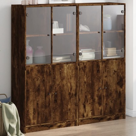 Shelving unit with smoked oak wood doors 136x37x142 cm by , Bookcases and shelves - Ref: Foro24-3206528, Price: 278,99 €, Dis...