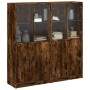 Shelving unit with smoked oak wood doors 136x37x142 cm by , Bookcases and shelves - Ref: Foro24-3206528, Price: 278,99 €, Dis...