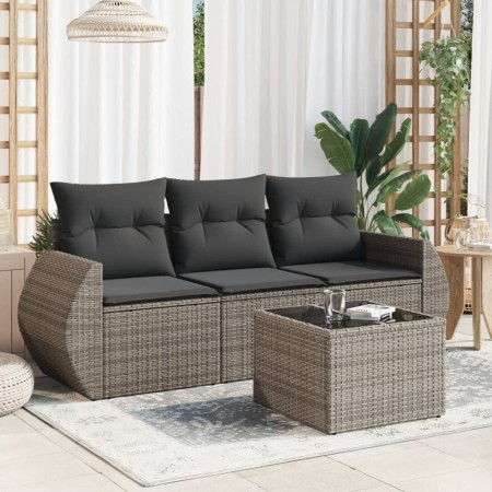 Set de sofás de jardín 4 pzas y cojines ratán sintético gris de , Conjuntos de jardín - Ref: Foro24-3221069, Precio: 308,36 €...