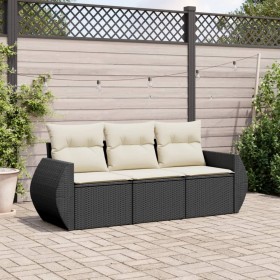 Set Gartensofas mit Kissen 3 Stück synthetisches Rattan schwarz von , Gartensets - Ref: Foro24-3221055, Preis: 232,25 €, Raba...