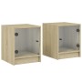 Two Sonoma oak bedside tables with glass doors, 35x37x42 cm each. by , Nightstands - Ref: Foro24-836348, Price: 66,77 €, Disc...