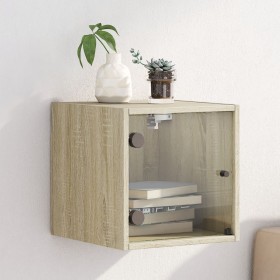 Mesita de noche con puerta de vidrio roble Sonoma 35x37x35 cm de , Mesitas de noche - Ref: Foro24-836466, Precio: 38,50 €, De...