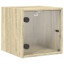 Mesita de noche con puerta de vidrio roble Sonoma 35x37x35 cm de , Mesitas de noche - Ref: Foro24-836466, Precio: 39,99 €, De...