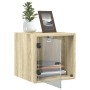 Mesita de noche con puerta de vidrio roble Sonoma 35x37x35 cm de , Mesitas de noche - Ref: Foro24-836466, Precio: 39,99 €, De...