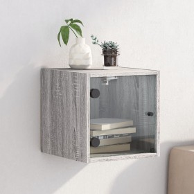 Mesita de noche con puerta de vidrio gris Sonoma 35x37x35 cm de , Mesitas de noche - Ref: Foro24-836472, Precio: 35,99 €, Des...