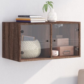 Wall-mounted furniture with brown oak glass doors 68.5x37x35 cm by , Lockers and storage cabinets - Ref: Foro24-836509, Price...