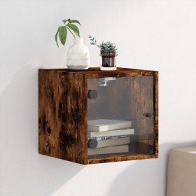 Mesita de noche con puerta de vidrio roble ahumado 35x37x35 cm de , Mesitas de noche - Ref: Foro24-836470, Precio: 35,99 €, D...