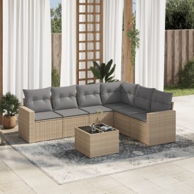 Set of 7-piece garden sofas and beige synthetic rattan cushions by , Garden sets - Ref: Foro24-3219009, Price: 491,30 €, Disc...