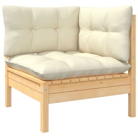 Corner garden sofa and solid pine wood cream cushions by , Modular outdoor sofas - Ref: Foro24-806628, Price: 121,99 €, Disco...