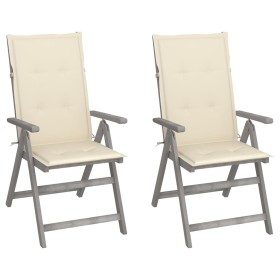 Reclining garden chairs 2 pcs solid acacia wood cushions by , Garden chairs - Ref: Foro24-3064700, Price: 179,77 €, Discount: %