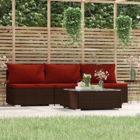 4-teiliges Gartenmöbel-Set und Kissen Kunstrattan braun von , Gartensets - Ref: Foro24-317551, Preis: 355,80 €, Rabatt: %