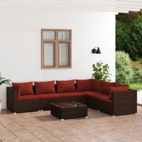 7-teiliges Gartenmöbel-Set und braune synthetische Rattankissen von , Gartensets - Ref: Foro24-3101731, Preis: 585,99 €, Raba...