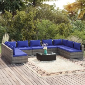 10-piece garden furniture set and gray synthetic rattan cushions by , Garden sets - Ref: Foro24-3101918, Price: 692,99 €, Dis...