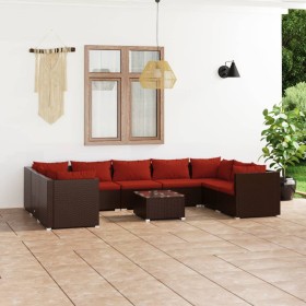 Garden furniture set 10 pieces and brown synthetic rattan cushions by , Garden sets - Ref: Foro24-3101979, Price: 986,82 €, D...