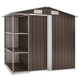 Cobertizo de jardín con estantería hierro marrón 205x130x183 cm de , Cobertizos - Ref: Foro24-47105, Precio: 246,99 €, Descue...