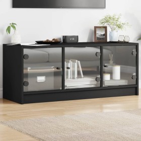 TV stand with black glass doors 102x37x42 cm by , TV Furniture - Ref: Foro24-836407, Price: 74,87 €, Discount: %