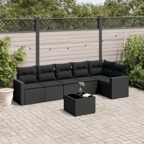 7-teiliges Garten-Esszimmerset und Kissen synthetisches Rattan schwarz von , Gartensets - Ref: Foro24-3218985, Preis: 453,00 ...