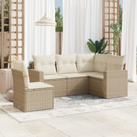 Gartensofa-Set mit Kissen, 5-teilig, beiges synthetisches Rattan von , Gartensets - Ref: Foro24-3218958, Preis: 454,96 €, Rab...