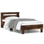 Smoked oak engineered wood bed with headboard 75x190 cm by , Beds and slatted bases - Ref: Foro24-838572, Price: 76,01 €, Dis...