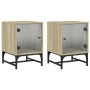 Mesitas noche con puertas vidrio 2 uds roble Sonoma 35x37x50 cm de , Mesitas de noche - Ref: Foro24-836523, Precio: 66,17 €, ...